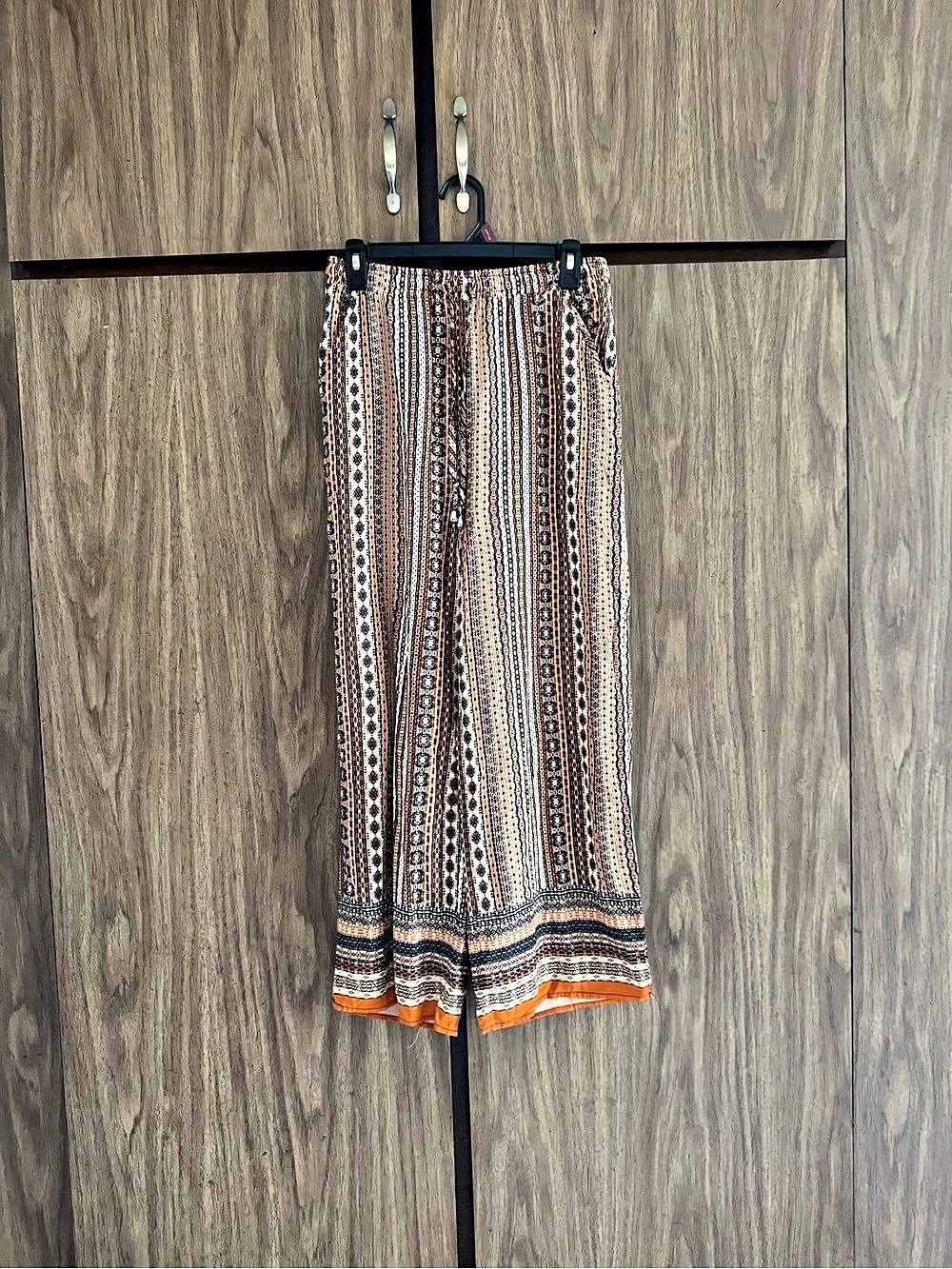love Wish Wide Leg Boho Pants in Brown & Orange Size Large
